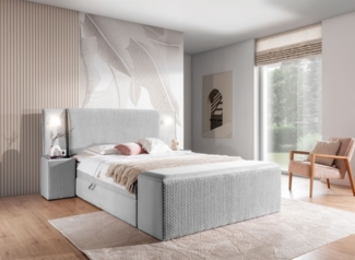 Boxspringbett Bett MARTEN 160x200cm Set. 3 in Stoff Magic Velvet Hellgrau