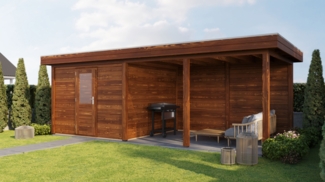 Lugarde Select Modern Gartenhaus mit Vordach Mannheim 300x300cm + 400cm - Braunes Öl