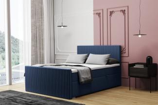 Boxspringbett Schlafzimmerbett MONTY 160x200cm in Stoff Monolith Dunkelblau