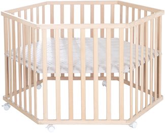 roba Laufgitter 6-eckig + Schutzeinlage 'Lil Planet' grau - Spielgitter hexagonal aus Bio-Buche - 3-fach höhenverstellbar - Massivholz