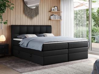 Boxspringbett mit Doppelmatratze - ALVIN-KING Schwarz 160x200 cm Kunstleder Hart (H4)