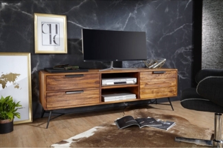 Design Hifi-Lowboard Sheesham Massiv Holz, mit Stauraum und Schubladen B/H/T ca. 160/54/40cm