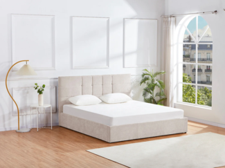Vente-unique - Bett mit Bettkasten - 180x200 cm - Stoff - Beige - ELIAVA von Pascal Morabito