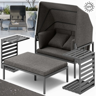 Mucola Gartenliege Aluminium Sonnenliege inkl. Sonnendach wetterfest Strandkorb Liegebett Terrassenmöbel Gartensofa Sonnenbett Outdoor-Liege