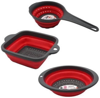 HAC24 Küchensieb Abtropfsieb Nudelsieb Silikonsieb Küchensieb Seiher Küchenhelfer Sieb, Silikon, (Set, 3-St), Platzsparend, Faltbar