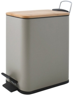 Spirella Kosmetikeimer 5 Liter Edelstahl mit Absenkautomatik und Inneneimer "Erik" Badezimmer Mülleimer Softclose Abfalleimer taupe Bambus