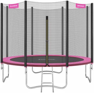 Songmics Trampolin mit Sicherheitsnetz, Leiter und gepolsterten Stangen, schwarz-pink, Ø 305 cm