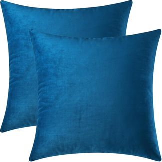Samt Kissenbezüge 45 × 45 cm 2er-Set Blau, Weich & Bequem, Sofa Bett Deko