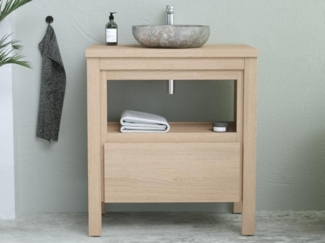 Vente-unique - Badezimmerunterschrank mit Aufsatzwaschtisch aus Stein - Eichenfurnier - 80 cm - COSMOTI