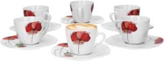 Van Well Monika 6er Set Kaffeetasse + Untertasse, Kaffee-Set, Blumendekor, edles Marken-Porzellan