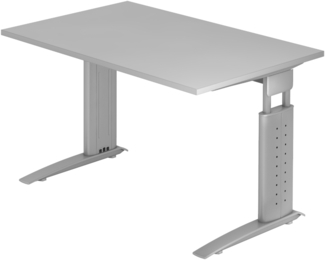 bümö höhenverstellbarer Schreibtisch U-Serie 120x80 grau, Gestell in Silber - PC Tisch klein für's Büro manuell höhenverstellbar, Computertisch verstellbar, US-12-5-S