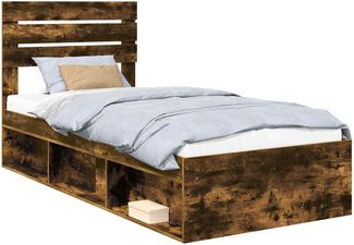 vidaXL Bettrahmen Geräucherte Eiche 75 x 190 cm Massives Kiefernholz 3411475