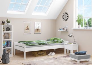 Stabiles Holzbett preiswertes Bettgestell 90x200 Kiefer weiß ohne Zubehör 60.00W-09oR