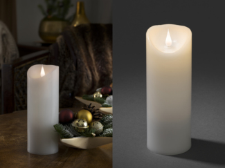 LED Echtwachskerze mit Flamme & Timer, Ø 7,5cm, Höhe 20,5cm, Batteriebetrieb