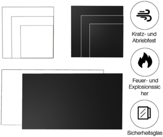 Kaminglas eckig 80x80cm Schwarz Bodenplatte Funkenschutz ESG Ofenglas Vorleger