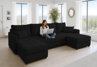 AX LIVING Ecksofas groß Dolceo 287 cm – Sofa schwarz mit Schlaffunktion & Ottomana