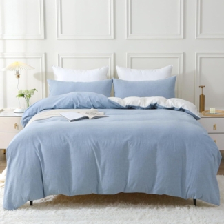 SOULFUL Bettwäsche Baumwolle 4tlg. 135x200 Haiya Blue Stone Washed Leinen