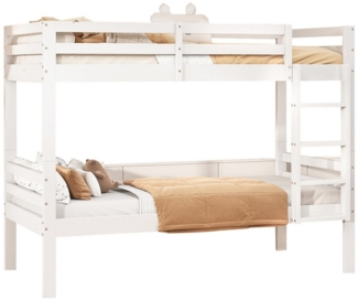 Yorbay Etagenbett Jugendbett mit Leiter, 90x200 cm (mit Rausfallschutz, weiß), umbaubar in 2 Einzelbetten
