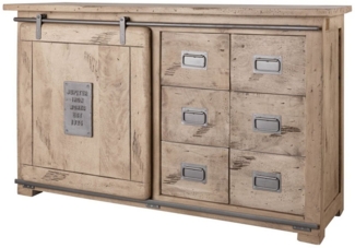 Massivmoebel24 Sideboard (Sideboard Mango 140x45x85 whitewash lackiert RAILWAY #321)