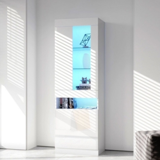 Odikalo Stauraumvitrine Standschrank Lagerschrank 16 Farben LED Buffetschrank Glasregale Weiß