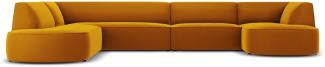 Micadoni 6-Sitzer Samtstoff Panorama Ecke links Sofa Ruby | Bezug Yellow | Beinfarbe Black Plastic