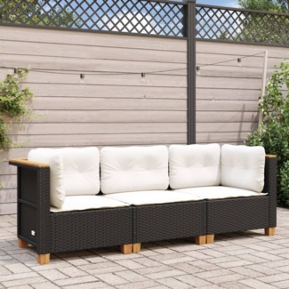 vidaXL Gartensofa mit Kissen 3-Sitzer Schwarz Poly Rattan 365917