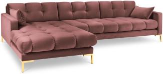 Micadoni 5-Sitzer Samtstoff Ecke links Sofa Mamaia | Bezug Pink | Beinfarbe Gold Metal