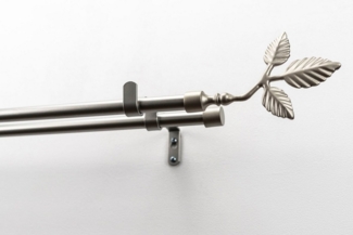 GARESA Gardinenstange SHEET mit offenem Träger, Ø 16 mm, 2-läufig, Wunschmaßlänge, mit Bohren, verschraubt, Metall, Vorhanggarnitur, verlängerbar, Knopf mit Blätter, ohne Ringe