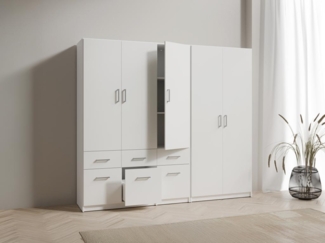 Vente-unique - Kleiderschrank mit 5 Türen & 6 Schubladen - 228 cm - Weiß - BELOMY