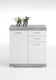 FMD Möbel - BRISTOL 2 XL - Kommode m. 2 Türen u. 2 SK - melaminharzbeschichtete Spanplatte - Beton LA/weiß Edelglanz - 80 x 89,9 x 49,9cm