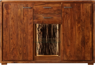 Highboard 145 x 101 x 40 cm Akazienholz massiv nougatfarben KATI 526577
