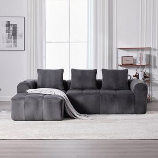 REDOM Sofa Loungesofa aus Cordstoff, mit Seitentasche und Getränkehalter, inklusive 3 Kissen, komfortables Sitzmöbel, modular