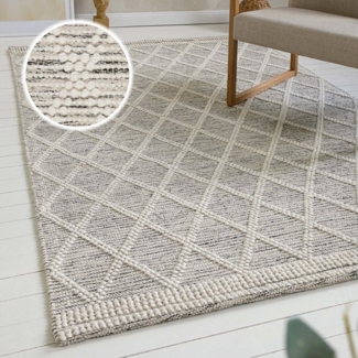 OTTO home Teppich Jeppe, rechteckig, Höhe: 8 mm, 70% Wolle, handgewebt, Raute, Hoch-Tief, Wohnzimmer, Naturfaser