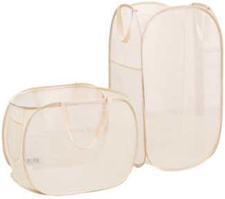 Blusmart Wäschekorb 2 Stücke Groß Netz-Wäschekorb Faltbar (Pop-up Faltbarer Wäschekorb, Aufbewahrungskorb mit Seitentasche), für Die Lagerung von Kleidung und Haushaltsartikel