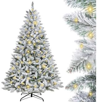 Sinaopus Künstlicher Weihnachtsbaum Christbaum mit Beleuchtung und Schnee, 100% PVC, 180cm, 300 Lichter und 750 Spitzen, Tannenbaum mit Metallständer