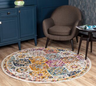 Livabliss Teppich CUZCO, rund, Höhe: 11 mm, Vintage Orientteppich, Kurzflor Boho Wohnzimmerteppich, Läufer
