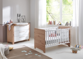 Babymöbel-Sparset »Marlon« 2-teilig, Wickelkommode, Babybett, Artisan Oak / Kreideweiß, Arthur Berndt