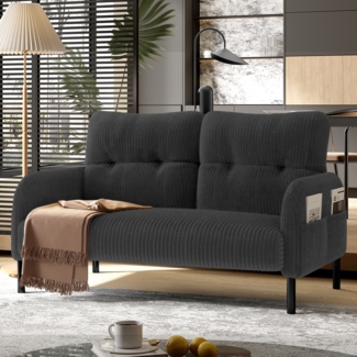 LVHOM 2-Sitzer Sofa mit Metallsockel, Doppelsofa Cordstoff mit Seitentaschen, Polstersofa Stoffsofa Sitzmöbel Loungesofa, 120 x 79 x 75 cm