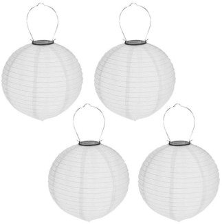 HAC24 LED Lampion 4x Deko Lampenschirm Lampe Party Garten Kugel Laterne, LED fest integriert, Weiss, Solar, Ø 20 cm, mit Haken zum Aufhängen