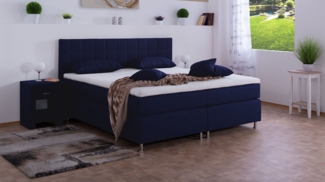 Meisterbetten Boxspringbett Inka 140x200 in WT-Dunkel Blau, Matratzenbezug Nano, Komfortschaum-Topper