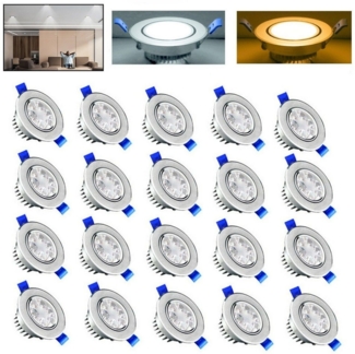 LETGOSPT LED Einbauleuchte 20er Set LED Einbaustrahler 230V Flach LED Spot Drehbar Deckenstrahler, LED fest integriert, warmweiß, kaltweiß, 3W Badleuchte Einbauspot Aluminium Deckenspot,für Wohnzimmer, Küche