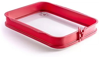 coox Auflaufform Auflaufform groß mit Glas-Servierplatte, Silikon, (1-St), Kuchenform Servierplatte