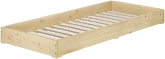 Stapelbett Bettrahmen 100x200 Fichte Gästebett Bodenbett mit wählbarem Zubehör V-60.69-10Rollrost inkl.