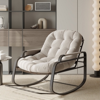 PXloue Schaukelstuhl Stillsessel Relaxsessel Loungesessel, Mit Klappbare Fußstützen, Ablagefunktion,Rattanstuhl mit Stahlrahmen