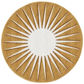 Vente-unique - Teppich Sonne rund - Relief-Optik - D. 200 cm - Senf & Weiß - LUMINIO