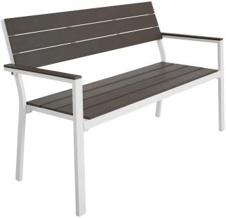 tectake® Gartenbank, Bank in Holzoptik, Parkbank als Gartenmöbel, Balkonbank Sitzbank für Wintergarten, Terrasse, Garten bis 250 kg belastbar, 2-Sitzer Parkbank, 128 x 59 x 88 cm - hellgrau/weiß