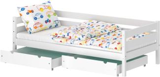 WNM Group Kinderbett für Mädchen und Jungen Kaira - Jugenbett aus Massivholz - Bett mit 2 Schubladen - Funktionsbett 190x80 cm - Weiß