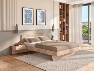 Vente-unique - Bett mit Nachttischen + Matratze - 140 x 190 cm - Holzfarben - MARVELLOUS