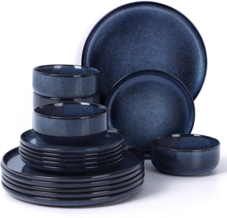 Homikit 18-tlg Steinzeug Geschirr Set Universum Blau, Mikrowellen- und