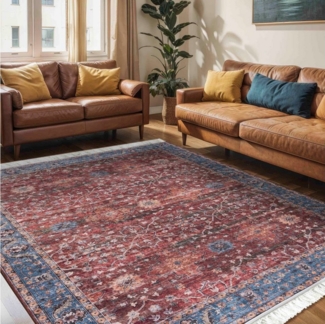 Mazovia Orientteppich Teppich Oriental Orientteppich Wohnzimmer Orient Muster Rot, 80 x 150 cm, Fußbodenheizung, Allergiker geeignet, Rutschfest